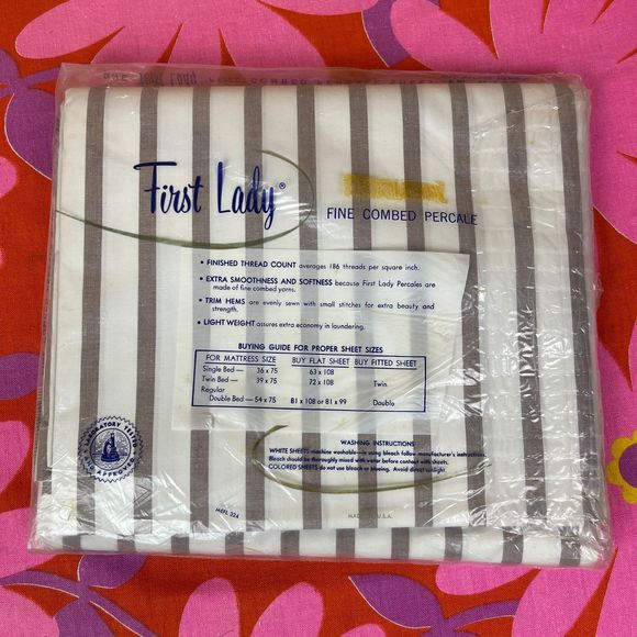 60s Vintage Striped Twin Flat Percale Sheet NIP - Picture 3 of 5